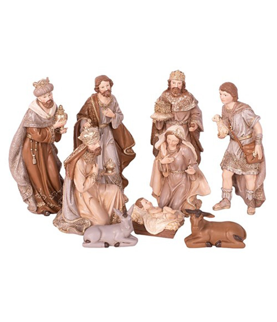 9 Piece Champagne and Cream Nativity Set