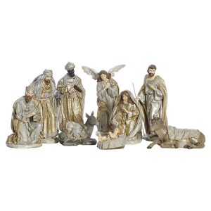 9 Piece Silver and Gold Nativity Set