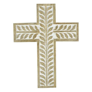 Wooden Cross with White Pattern
