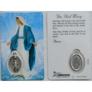 Hail Mary Miraculous Holy Card & Medal