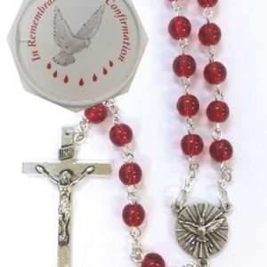 Red Rosary in Glass Box - Confirmation