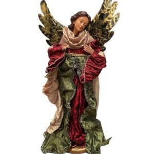 Red, Green & Gold Angel with Metal Wings