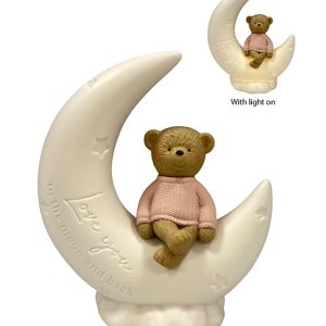 Bear on Moon - LED Night Light - Pink