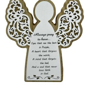 Wooden White "Always Pray" Angel