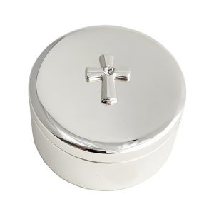 Round Silver Box with Cross