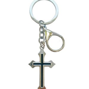 Silver and Black Enamel Cross Keyring
