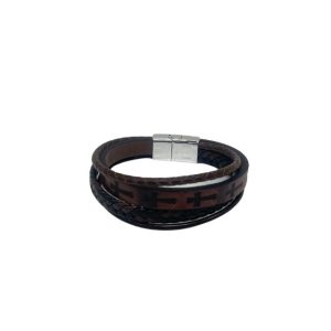 Brown Leather Bracelet with Four Crosses
