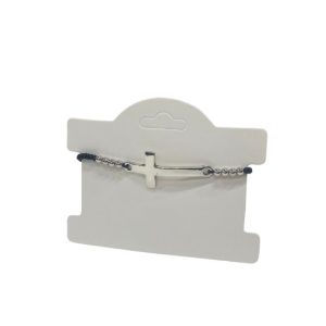 Black String Silver Cross Bracelet
