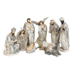 9 Piece Silver and Champagne Nativity Set
