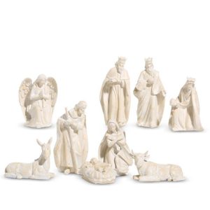 9 Piece Washed White Nativity Set